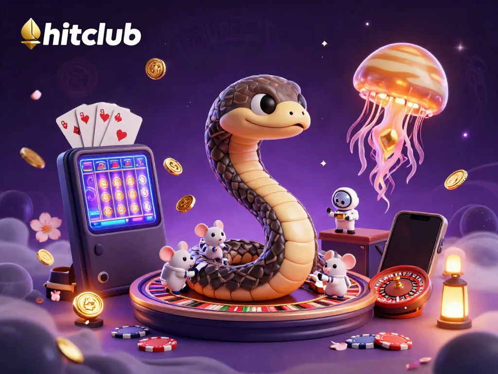 Experience the thrill of hitclub with a vibrant 3D casino scene featuring a cosmic roulette and playful mice betting.