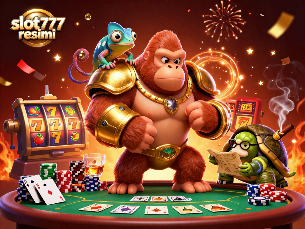 Experience excitement with slot777 resmi, featuring dynamic casino action and vibrant characters in a thrilling illustration.