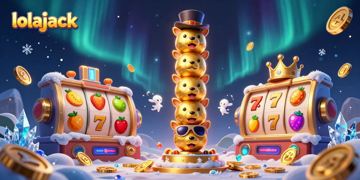 Spin and win at lolajack casino with vibrant slot reels, golden coins, and a dynamic totem pole.