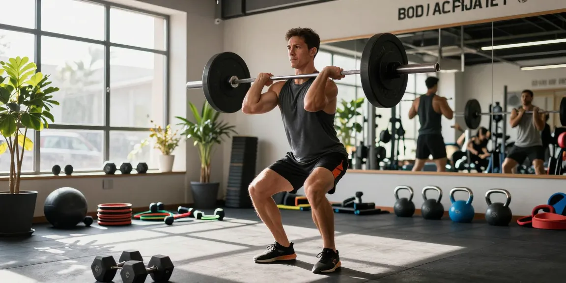 Een krachttrainingssessie in de Unique Pharma Steroiden Winkel, met een mannelijke sporter die een halter heft.