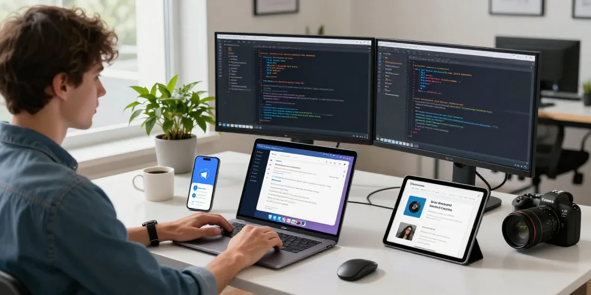 Download Telegram on a modern workspace with digital tools