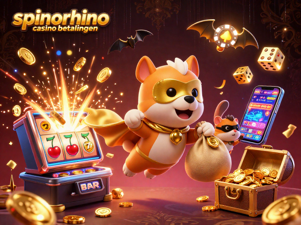 Actie bij spinorhino casino betalingen met een superheld hond en goudmunt trucjes.