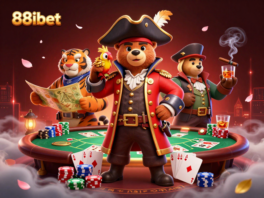 Engage in thrilling poker battles at 88ibet with a pirate-themed 3D casino scene.