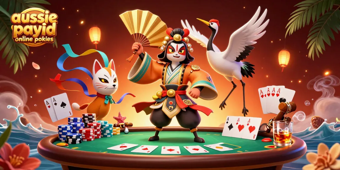Engage with the excitement of aussie payid online pokies in this vibrant casino scene featuring colorful characters and game elements.